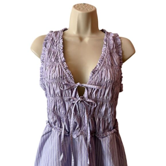Old Navy Lavender White Striped Sleeveless Smocked Dress Size L - Picture 7 of 12